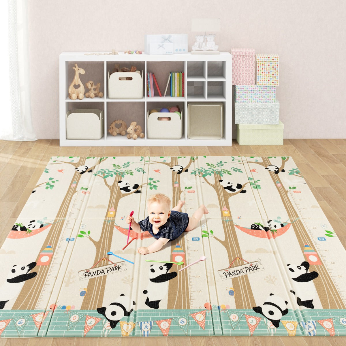 LIVSK Opvouwbare Baby Speelmat - Omkeerbaar Giraffen & Herten - Waterdicht - Antislip - 200 x 180 cm - Meerkleurig