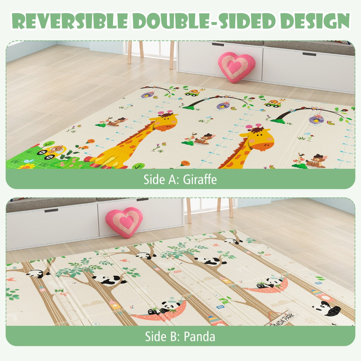 LIVSK Opvouwbare Baby Speelmat - Omkeerbaar Giraffen & Herten - Waterdicht - Antislip - 200 x 180 cm - Meerkleurig