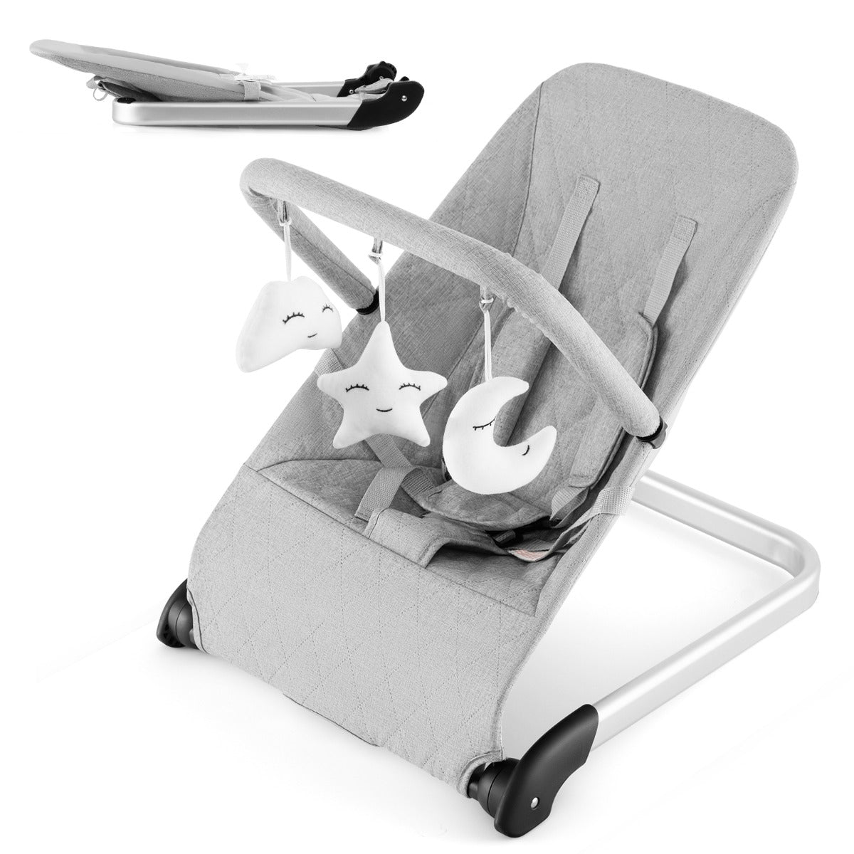 LIVSK draagbare wipstoel - Natuurlijk schommelen - Ergonomisch ontwerp - Opvouwbaar - 5-puntsharnas - Tot 9 kg - Grijs