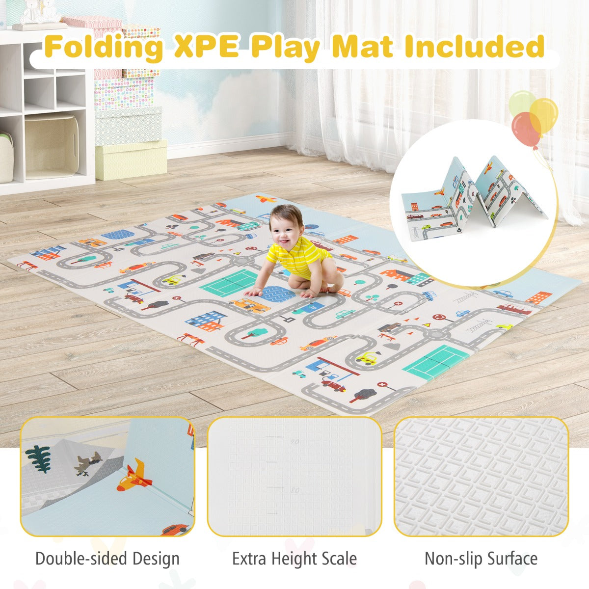 LIVSK Speelbox voor Kinderen 0-3 Jaar - 4 Trekringen - 50 Oceaanballen - Ritsdeur - Antislip Mat - 189 x 158 x 68 cm - Donkergrijs