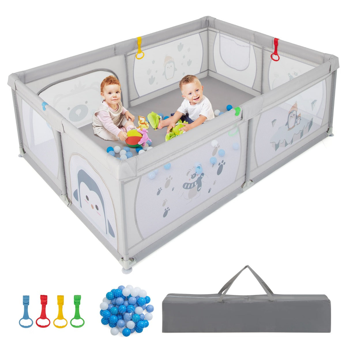 LIVSK Opvouwbare Speelbox - Veilig Speelgebied - Ritssluiting - Ademend - Inclusief 50 Ballen - 206 x 147 x 68,5 cm - Kleur Zie