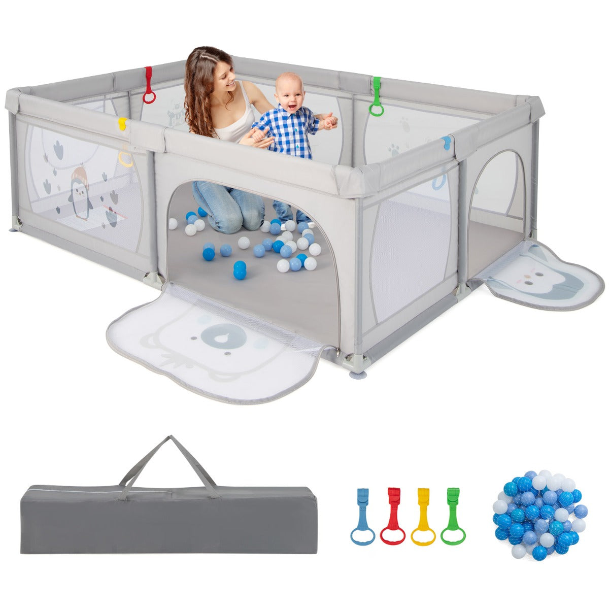 LIVSK Opvouwbare Speelbox - Veilig Speelgebied - Ritssluiting - Ademend - Inclusief 50 Ballen - 206 x 147 x 68,5 cm - Kleur Zie