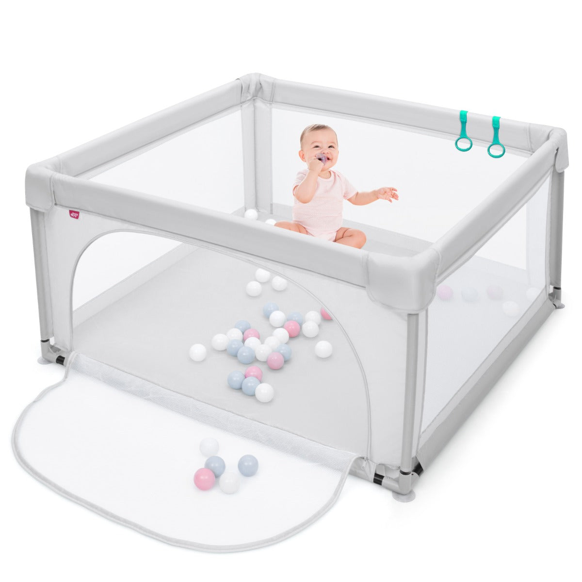 LIVSK Grote Baby Speelbox - Veilige Speelruimte 126 x 126 x 68 cm - Duurzaam Stalen Frame - Inclusief 50 Oceaanballen - Grijs