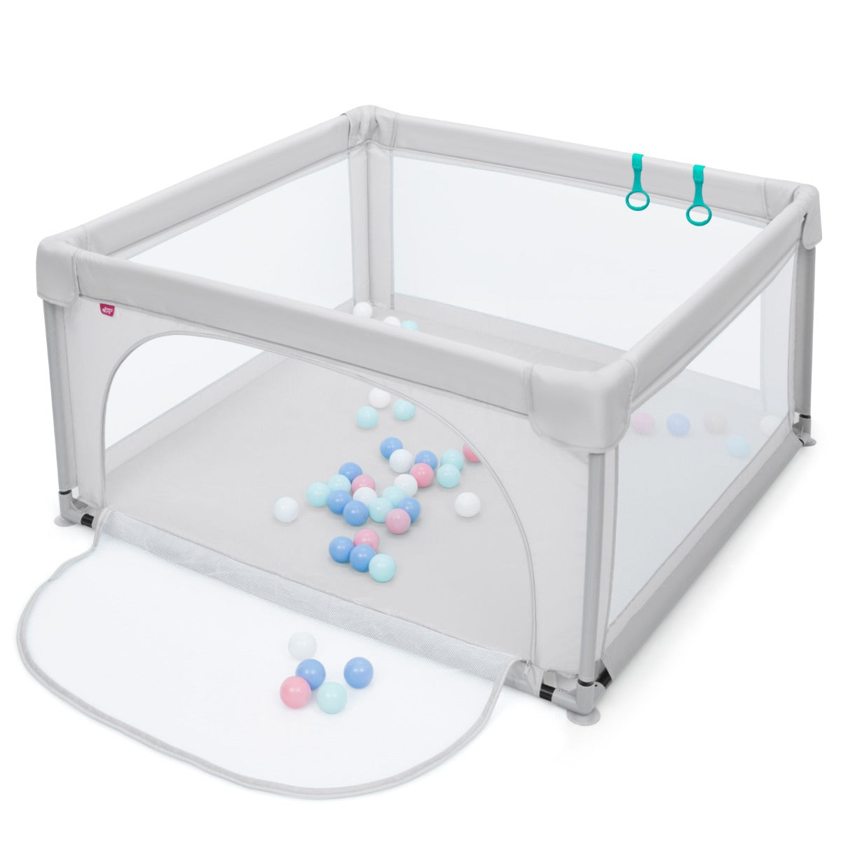 LIVSK Grote Baby Speelbox - Veilige Speelruimte 126 x 126 x 68 cm - Duurzaam Stalen Frame - Inclusief 50 Oceaanballen - Grijs