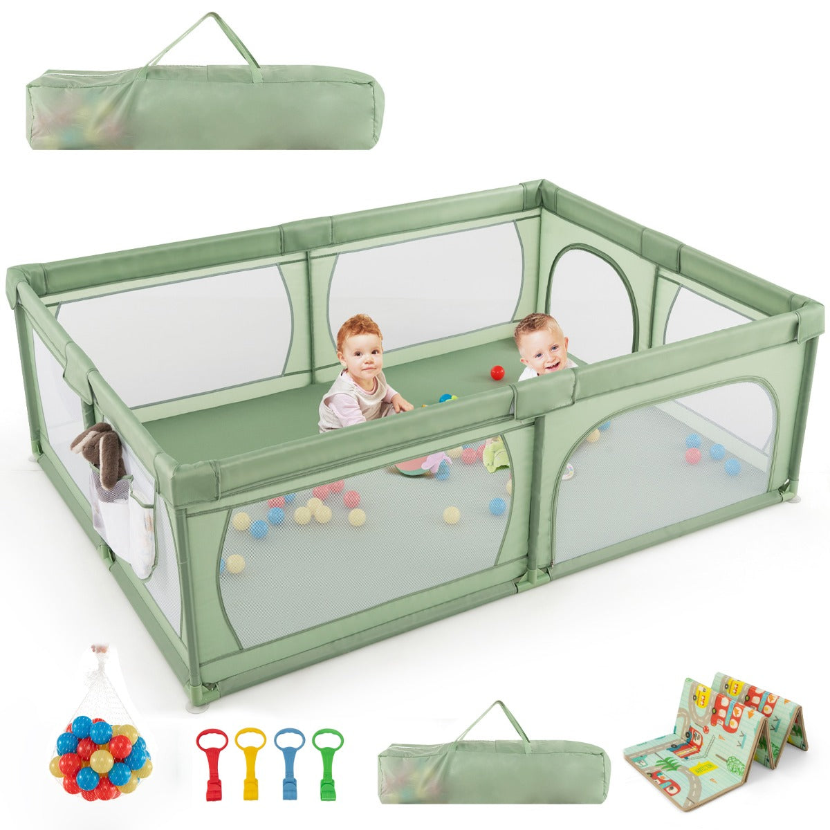 LIVSK Grondbox voor Baby's met Ritssluiting en 50 Ballen - Veilig en Ruim Speelgebied - Oxford-Stof - 206 x 147 x 68,5 cm - Blauw