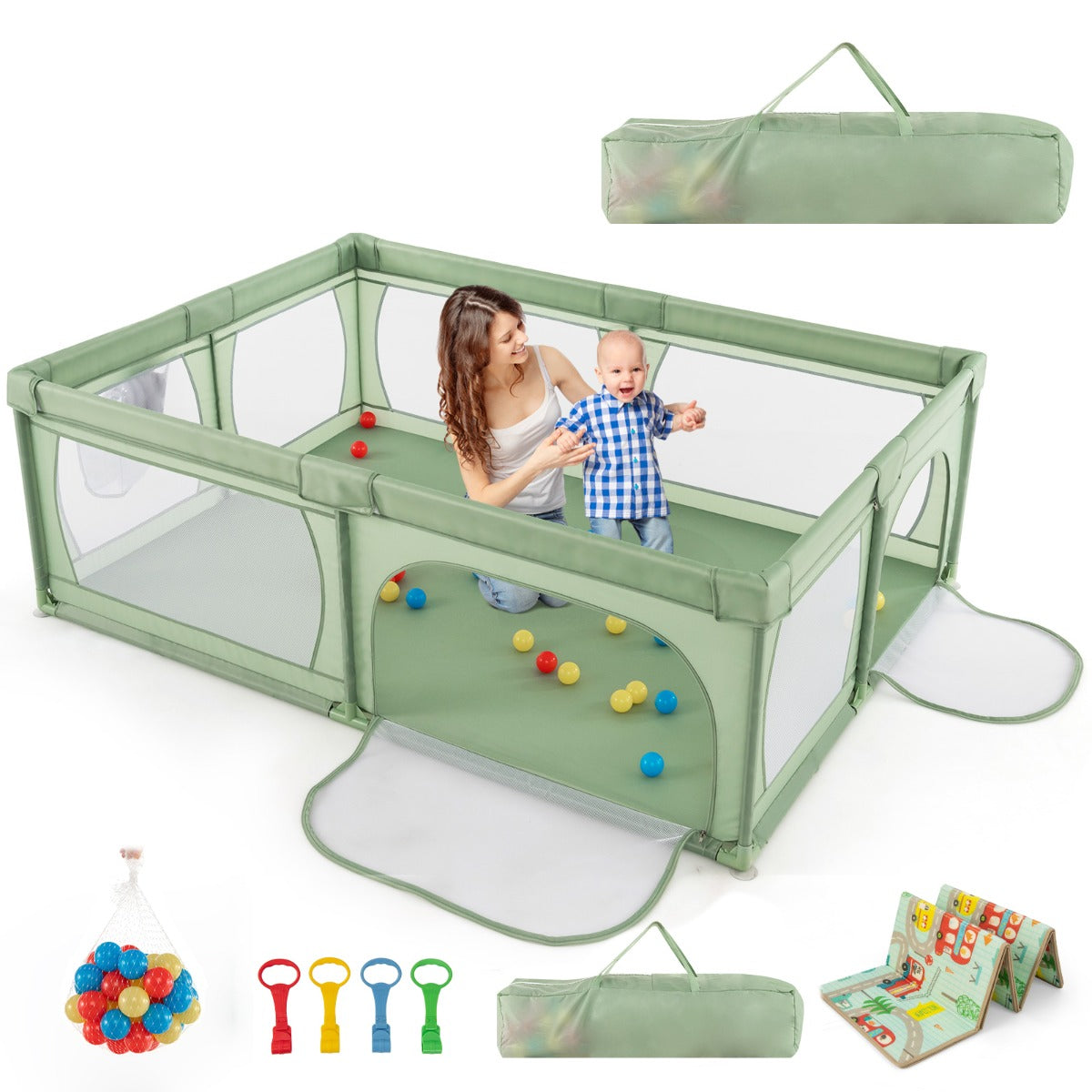 LIVSK Grondbox voor Baby's met Ritssluiting en 50 Ballen - Veilig en Ruim Speelgebied - Oxford-Stof - 206 x 147 x 68,5 cm - Blauw