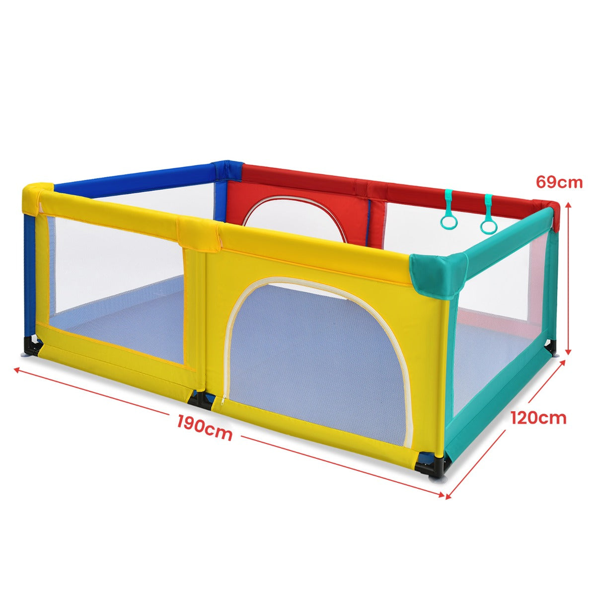 LIVSK Speelbox met 50 Oceaanballen - Ademend Net - Veilig en Niet-giftig - Eenvoudige Montage - 120 x 190 x 69 cm - Rood, Geel,