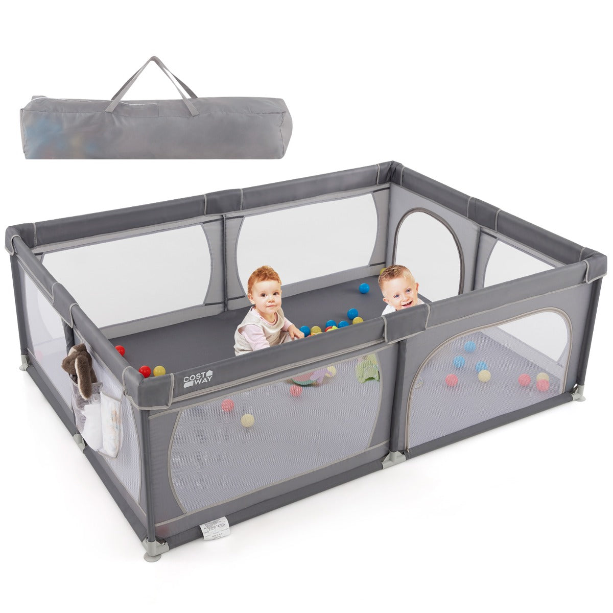 LIVSK Vloerstaande Babybox - Ruime Speelruimte voor Meerdere Baby's - Transparant Mesh - Stevig Metalen Frame - Inclusief 50