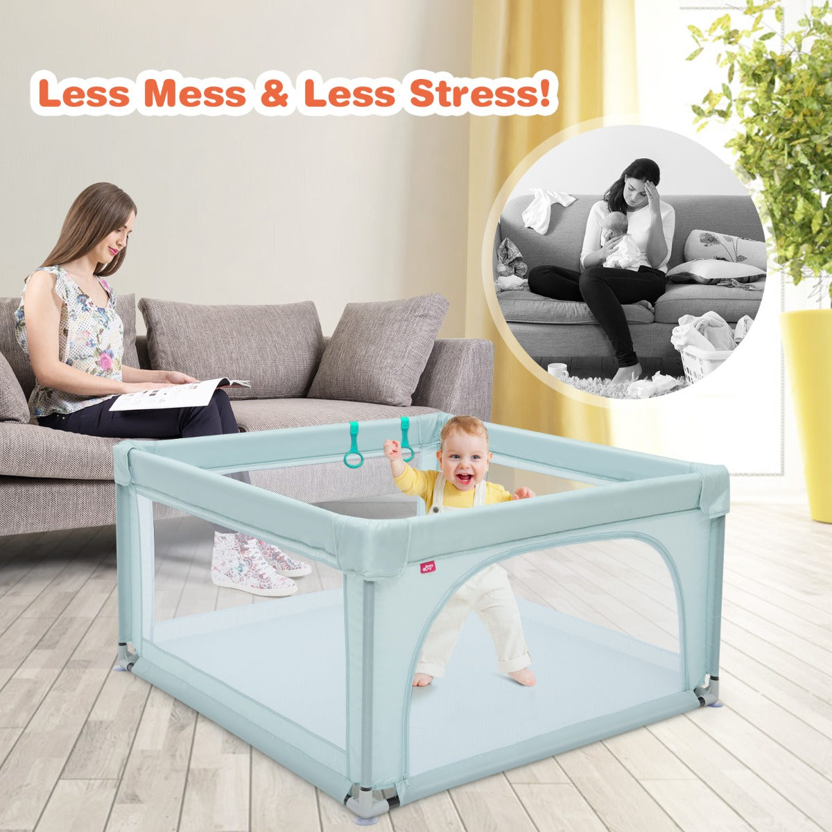 LIVSK Baby Speelbox - Veilige Speelruimte - Ademend Gaas - Duurzaam Stalen Frame - Inclusief 50 Oceaanballen - 126 x 126 x 68 cm