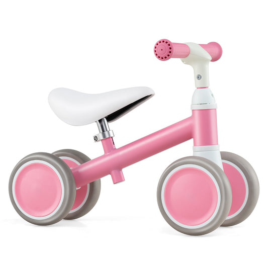 LIVSK Babyloopfiets - Verstelbaar Stuur & Zadel - 4-Wiel Stabiliteit - Antislip Handgrepen - Voor 1-3 Jaar - Groen/Roze