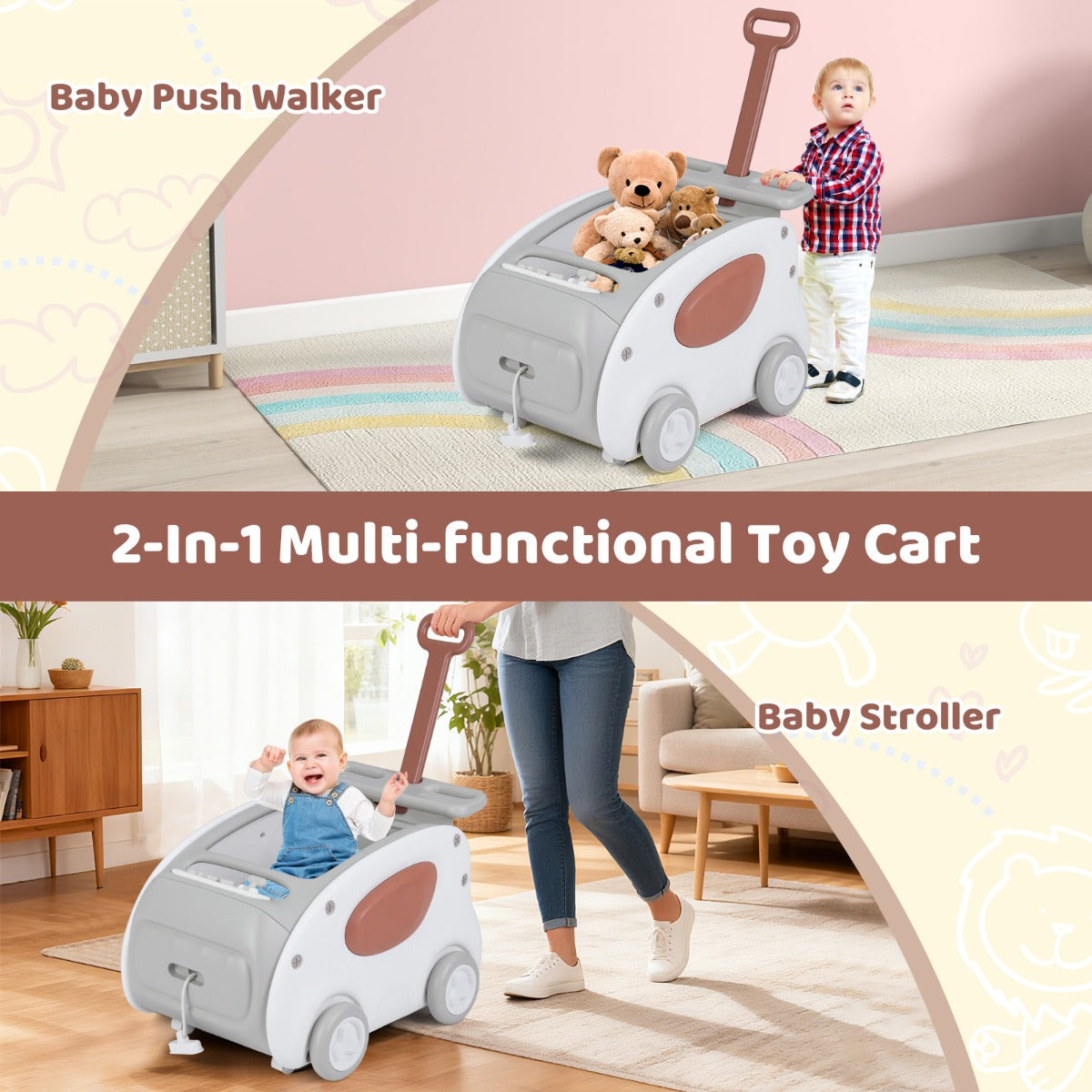 Livsk costway babyloopwagen 2 in 1 loopwagen met wielen opklapbaar zitje en veiligheidsgordel 2