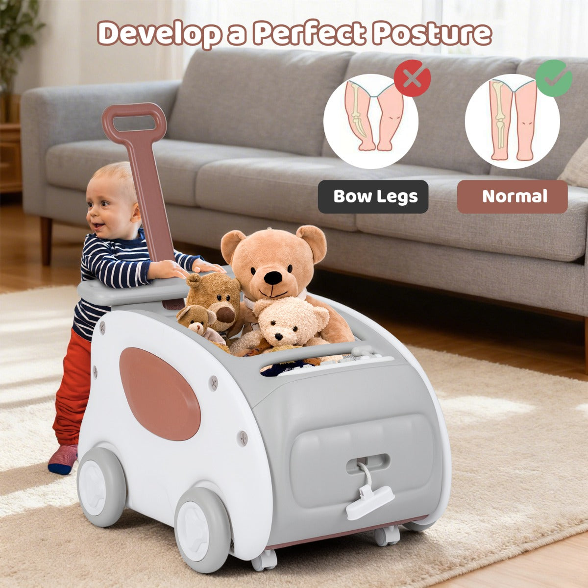 Livsk costway babyloopwagen 2 in 1 loopwagen met wielen opklapbaar zitje en veiligheidsgordel 5
