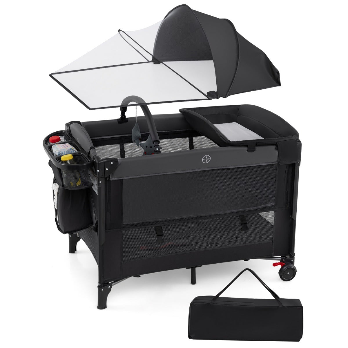 LIVSK 5-in-1 Reisbed voor Baby's - Wieg, Commode, Box en Activiteitencentrum - Inclusief Speelgoedboog - Veilig en Comfortabel -