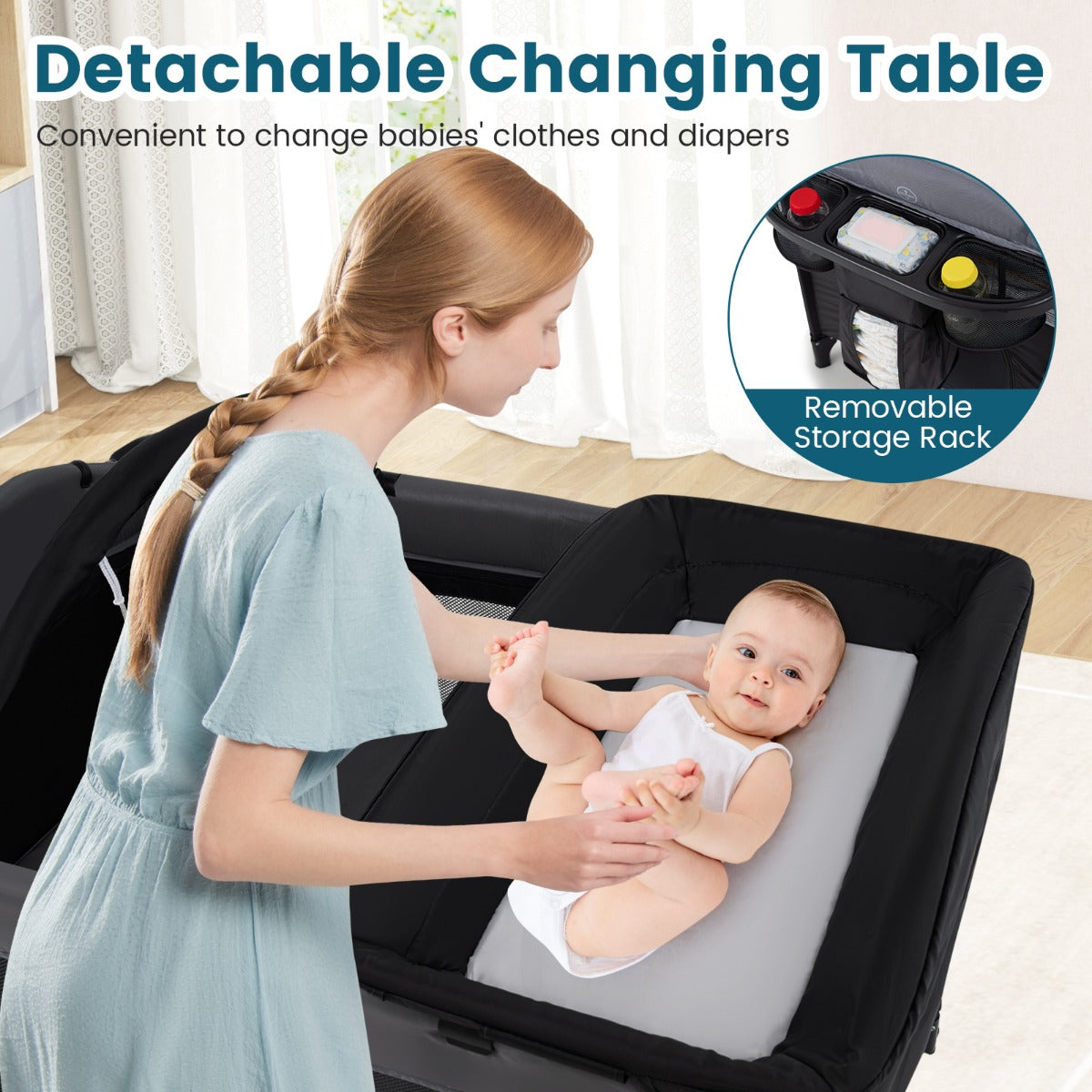 LIVSK 5-in-1 Reisbed voor Baby's - Wieg, Commode, Box en Activiteitencentrum - Inclusief Speelgoedboog - Veilig en Comfortabel -