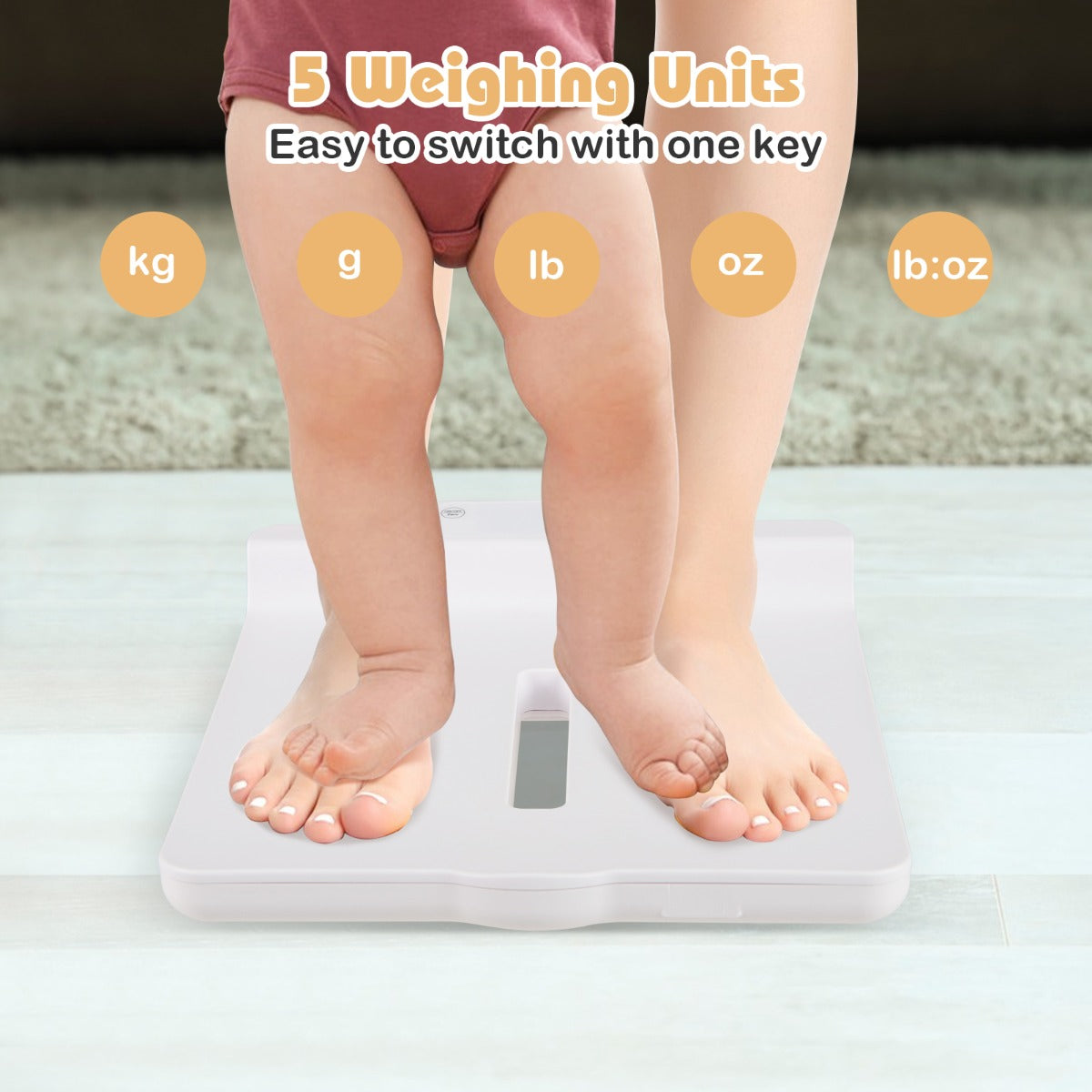 LIVSK Babyweegschaal - Digitaal met Afneembaar Plateau - APP-integratie - 50 g tot 150 kg - LED-scherm - Wit