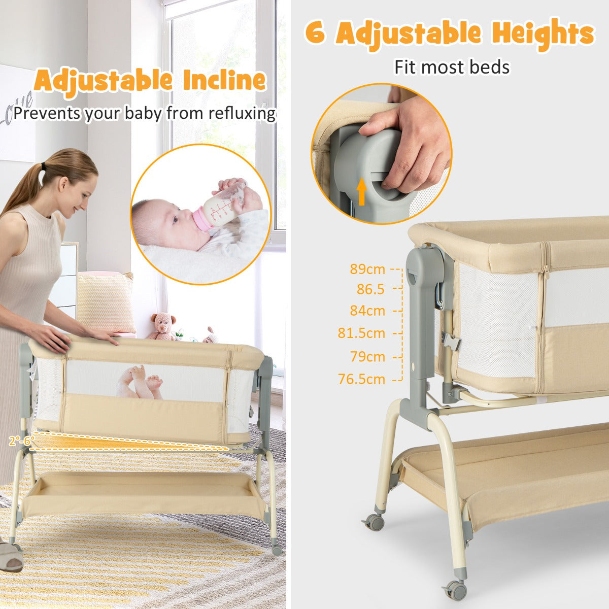 LIVSK 4-in-1 Wiegverhoger - Veilig en Comfortabel - 6 Verstelbare Hoogtes - Inclusief Draagtas - Tot 9 kg - Grijs