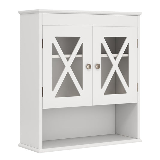 LIVSK Wandgemonteerde Badkamerkast - 2 Deuren en Open Vak - Verstelbare Plank - Ruimtebesparend - 54 x 20 x 60 cm - Wit