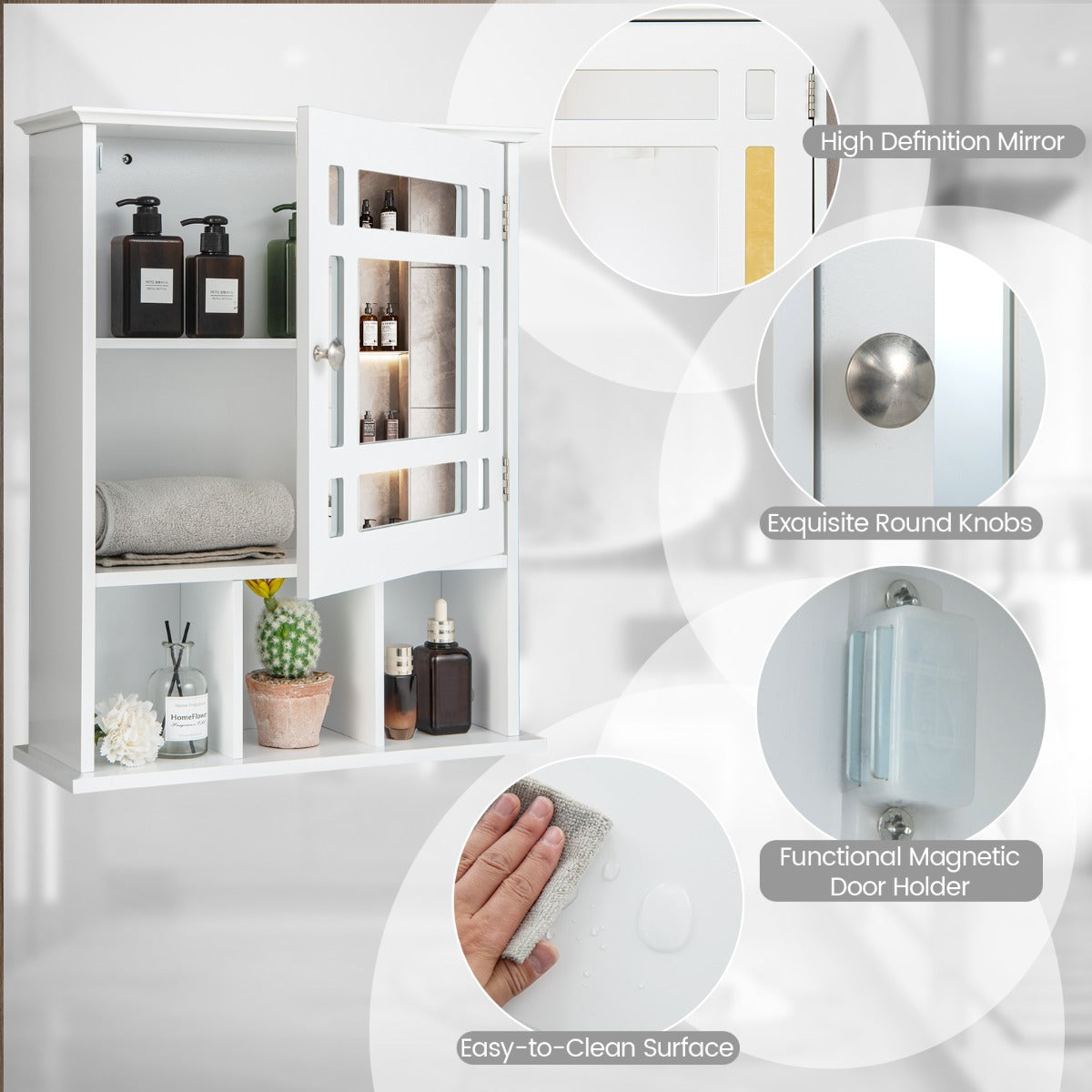 LIVSK Badkamer Hangkast met Spiegeldeur - Verstelbare Plank - Waterdicht - Ruimtebesparend - 48 x 16,5 x 60 cm - Wit