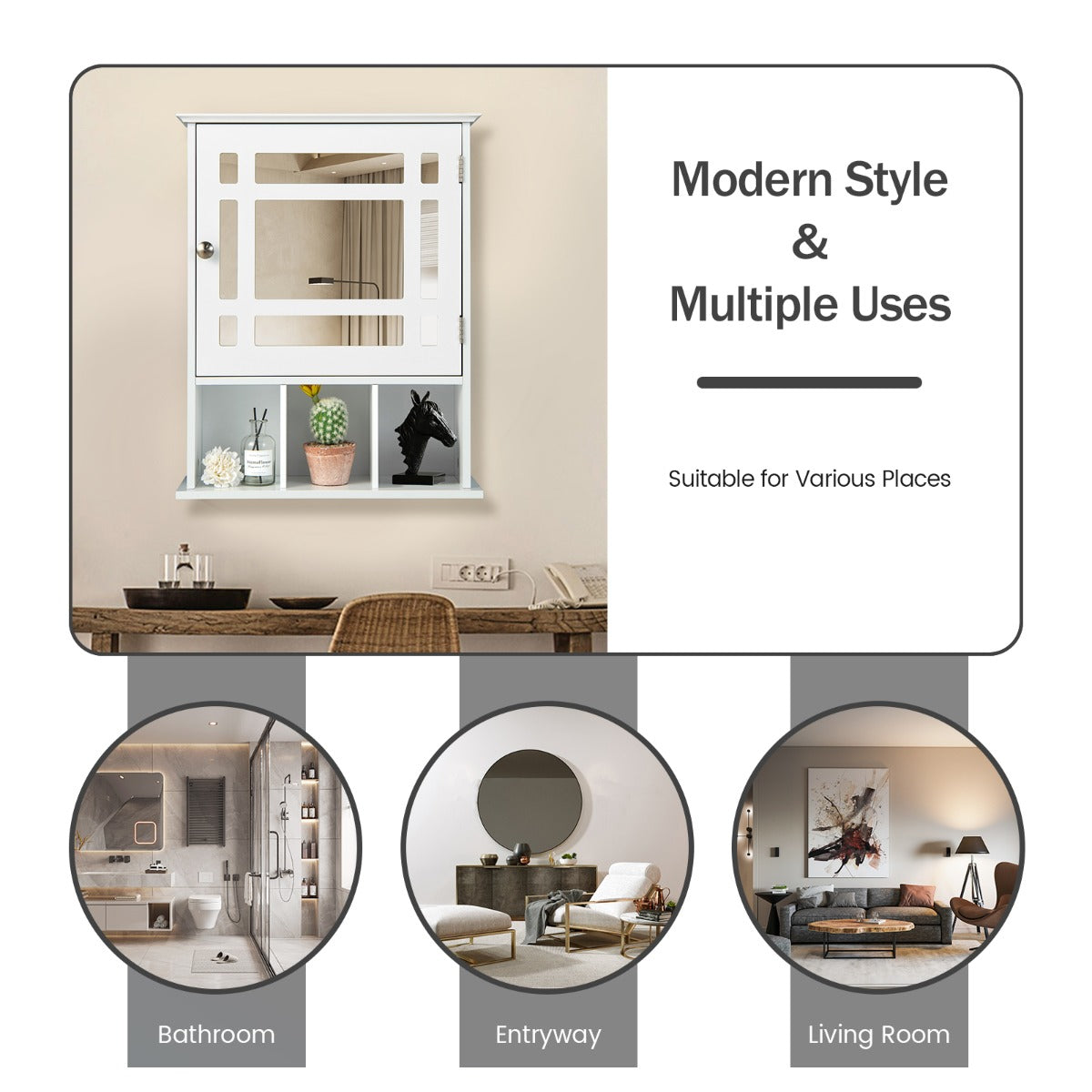 LIVSK Badkamer Hangkast met Spiegeldeur - Verstelbare Plank - Waterdicht - Ruimtebesparend - 48 x 16,5 x 60 cm - Wit