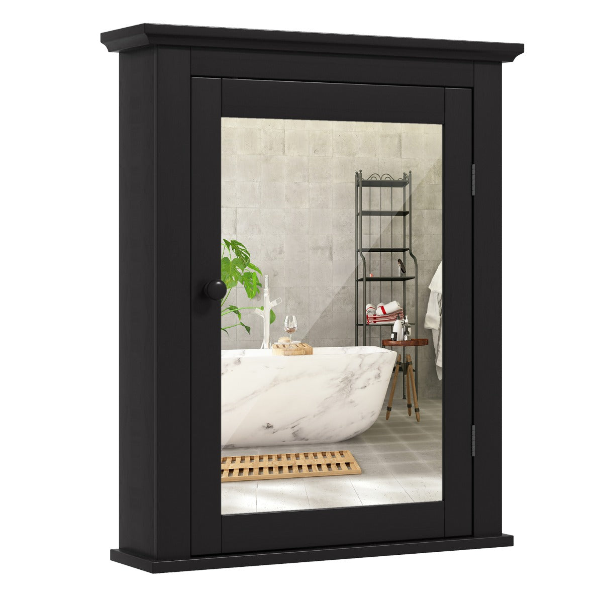 LIVSK Badkamer Spiegelkast met Verstelbare Plank - Modern Design - Magnetische Deur - Ruimtebesparend - 56 x 14 x 69,5 cm - Zwart