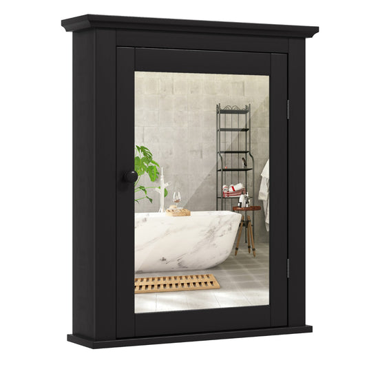 LIVSK Badkamer Spiegelkast met Verstelbare Plank - Modern Design - Magnetische Deur - Ruimtebesparend - 56 x 14 x 69,5 cm - Zwart