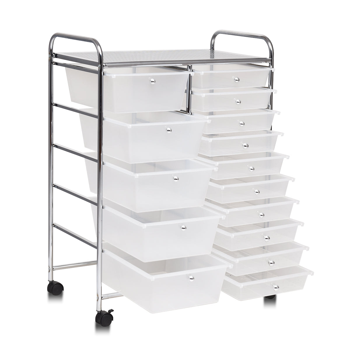 LIVSK Badkamertrolley - 15 Kunststof Lades - Verrijdbaar met 4 Wielen - Geperforeerde Plank - 63 x 37 x 87 cm - Zwart