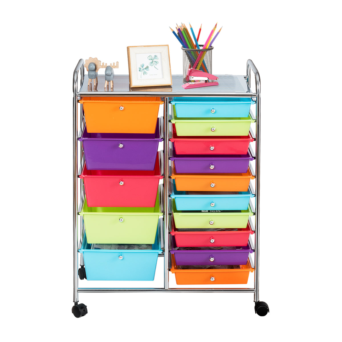 LIVSK Opbergwagen met 15 Lades - Duurzaam Staal - 5 Grote en 10 Kleine Lades - Mobiel met Wielen - 62,5 x 37 x 87 cm - Zwart