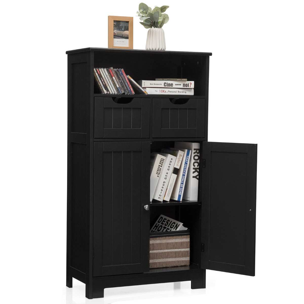 LIVSK Verstelbare Vloerkast - 2 Laden & 3 Vakken - Waterdicht & Krasbestendig - Stevig MDF - 60 x 30 x 109 cm - Zwart