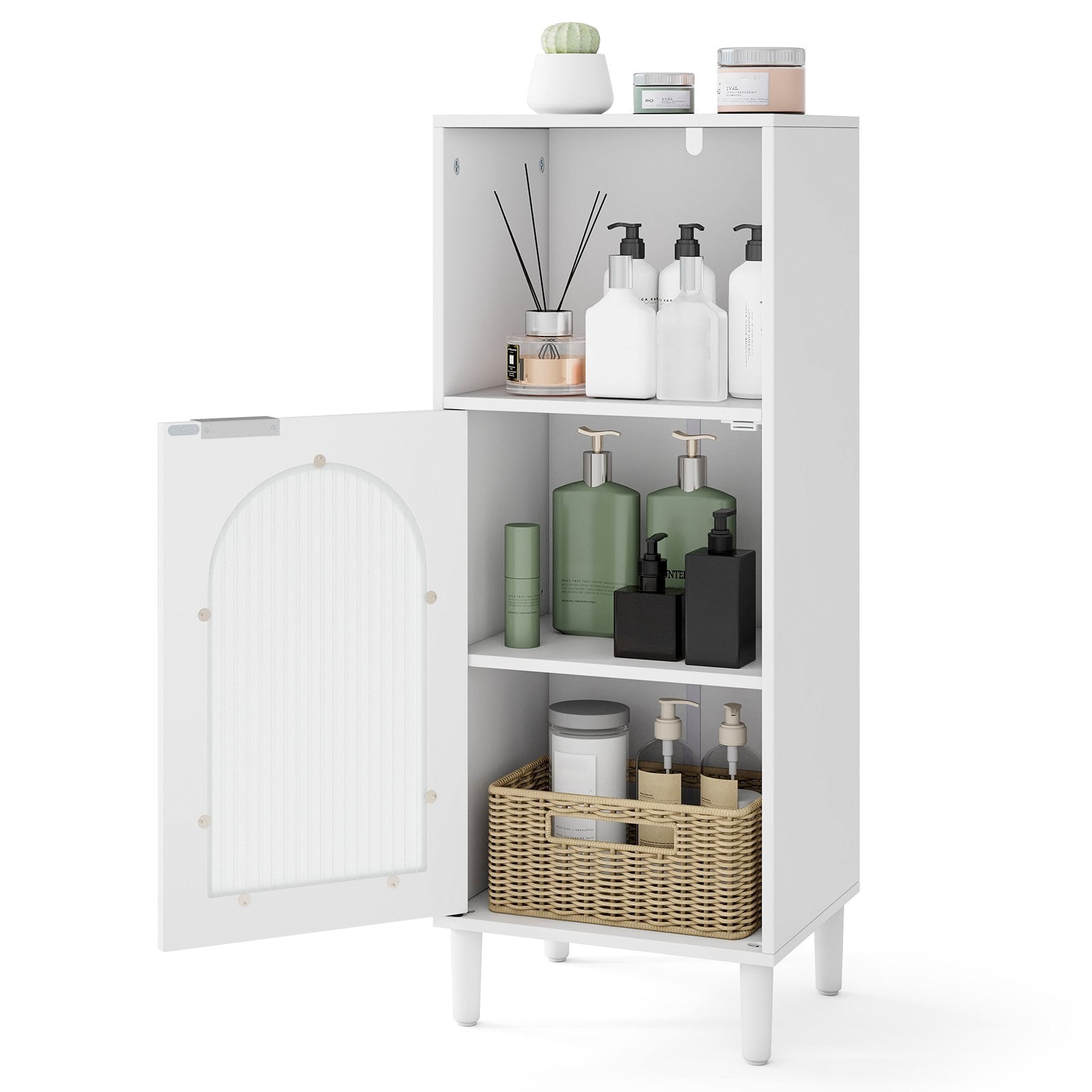 LIVSK Verstelbare Badkamerkast - Ruim Werkblad - Open Vak en Gesloten Kast - Draagvermogen 80 kg - 35 x 30 x 90 cm - Wit