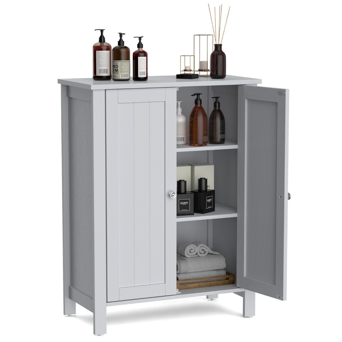 LIVSK Verstelbare Badkamerkast - Robuust MDF met 2 Planken - Multifunctioneel - Tot 30 kg - 60 x 30 x 80,5 cm - Zwart/Grijs