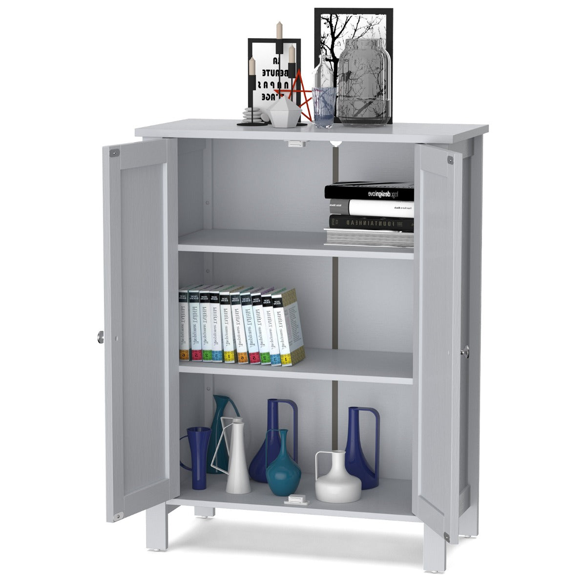 LIVSK Verstelbare Badkamerkast - Robuust MDF met 2 Planken - Multifunctioneel - Tot 30 kg - 60 x 30 x 80,5 cm - Zwart/Grijs