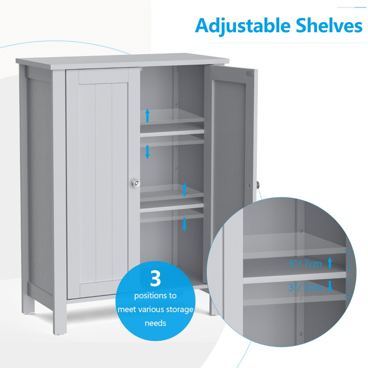 LIVSK Verstelbare Badkamerkast - Robuust MDF met 2 Planken - Multifunctioneel - Tot 30 kg - 60 x 30 x 80,5 cm - Zwart/Grijs