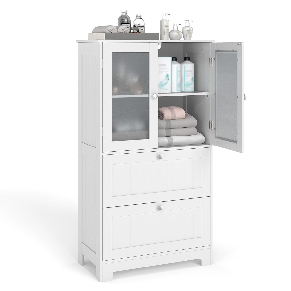 LIVSK Vrijstaande Opbergkast - 2 Grote Lades - Verstelbaar Rek - Kantelbeveiliging - Modern Design - 60 x 30 x 108 cm - Wit