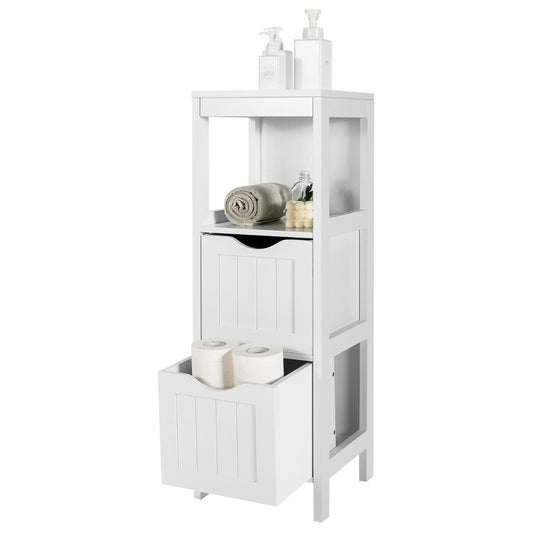 LIVSK Vloerkast - 4 Niveaus - 2 Uitneembare Lades - Anti-Kantelmechanisme - Duurzaam MDF - 30 x 30 x 89 cm - Wit