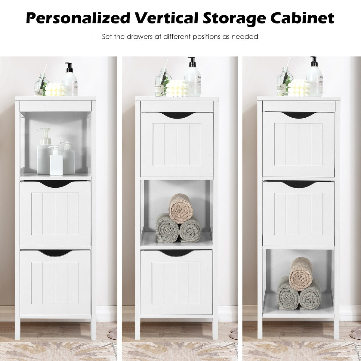 LIVSK Vloerkast - 4 Niveaus - 2 Uitneembare Lades - Anti-Kantelmechanisme - Duurzaam MDF - 30 x 30 x 89 cm - Wit