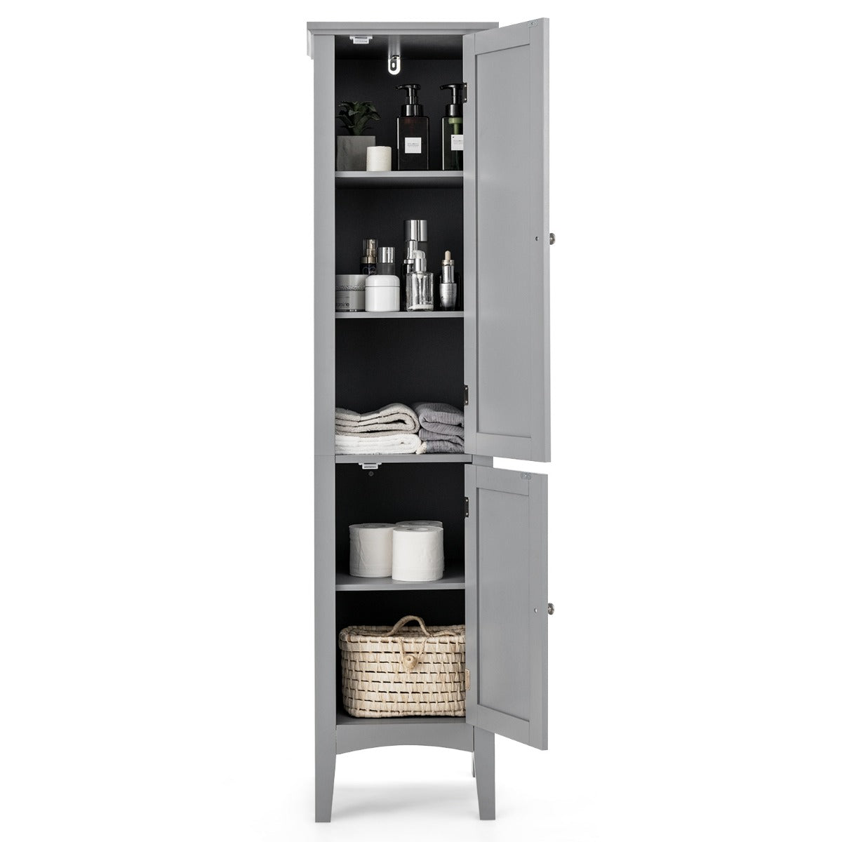 LIVSK Hoge Badkamerkast - 5 Planken met 2 Deuren - Waterdicht MDF - Verhoogde Poten - Modern Design - Grijs