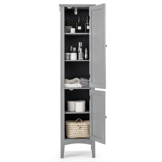 LIVSK Hoge Badkamerkast - 5 Planken met 2 Deuren - Waterdicht MDF - Verhoogde Poten - Modern Design - Grijs