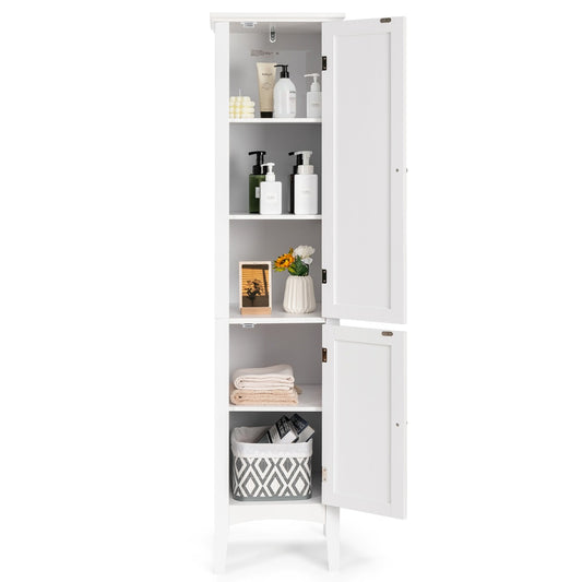LIVSK Hoge Badkamerkast - 5 Planken met Lamellendeuren - Waterdicht MDF - Verhoogde Poten - 37 x 37 x 160 cm - Wit