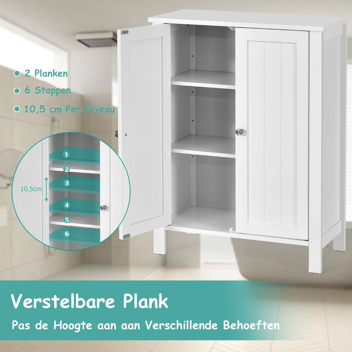 LIVSK Badkamerkast - Verstelbare Planken - Robuust MDF - Multifunctioneel - Totale Afmetingen 60 x 30 x 80,5 cm - Wit