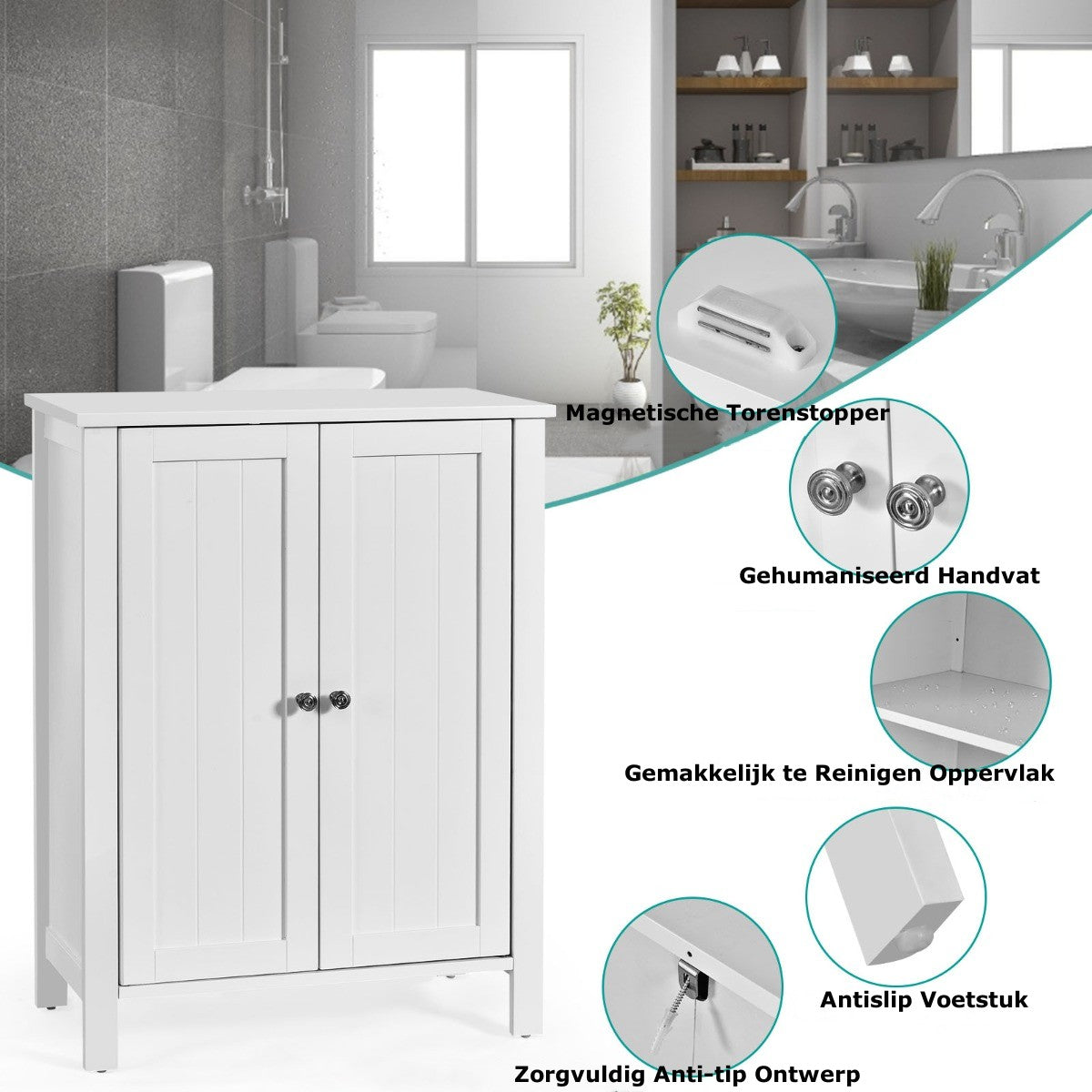 LIVSK Badkamerkast - Verstelbare Planken - Robuust MDF - Multifunctioneel - Totale Afmetingen 60 x 30 x 80,5 cm - Wit