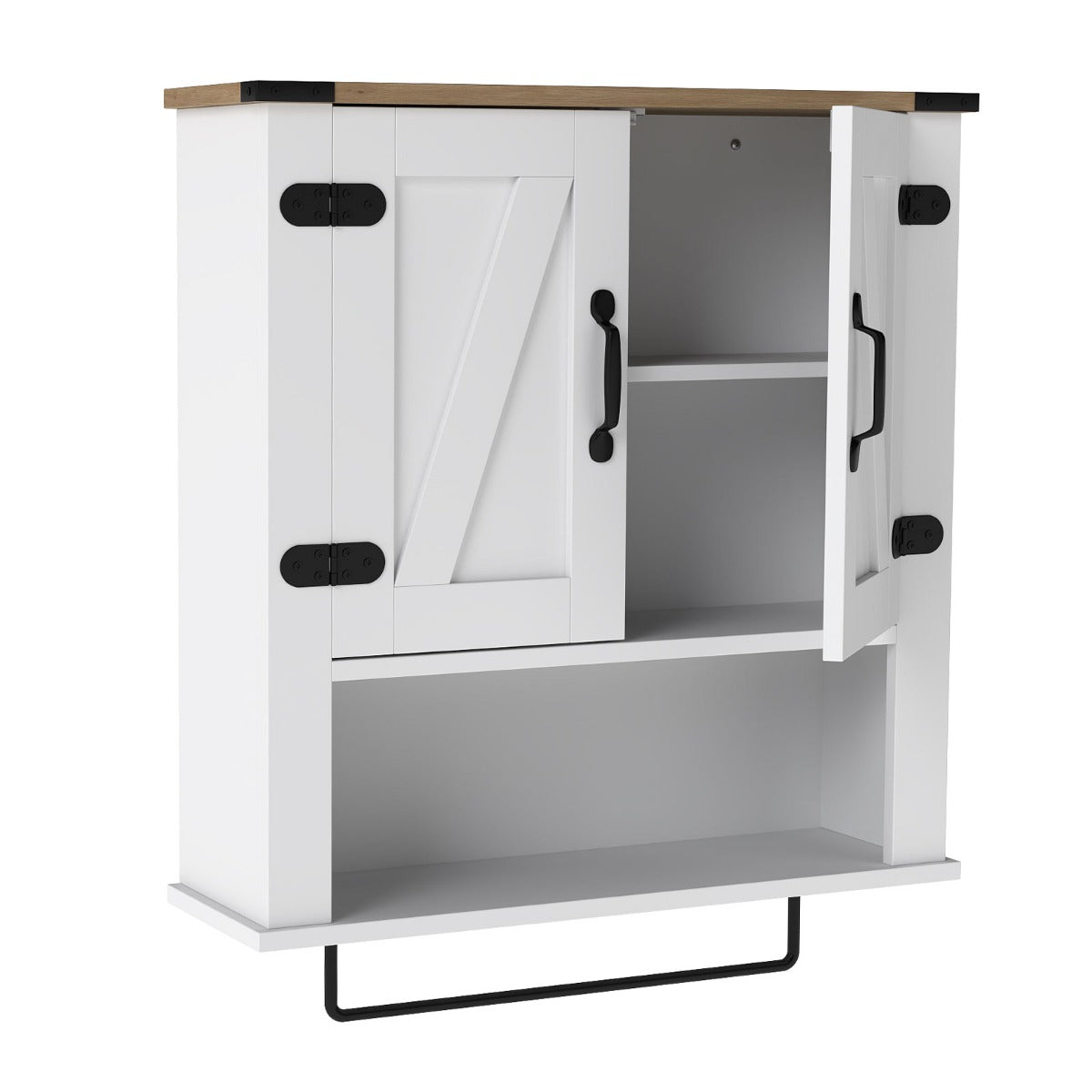 Livsk costway badkamerkast met handdoekhouder wandkast hout hangkast voor keuken badkamer en wasruimte