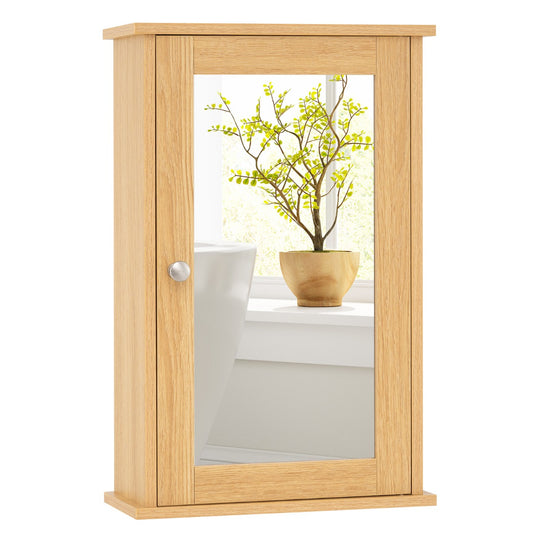 Livsk costway badkamerkast met spiegel multifunctionele wandkast met omkeerbare deur voor badkamers naturel