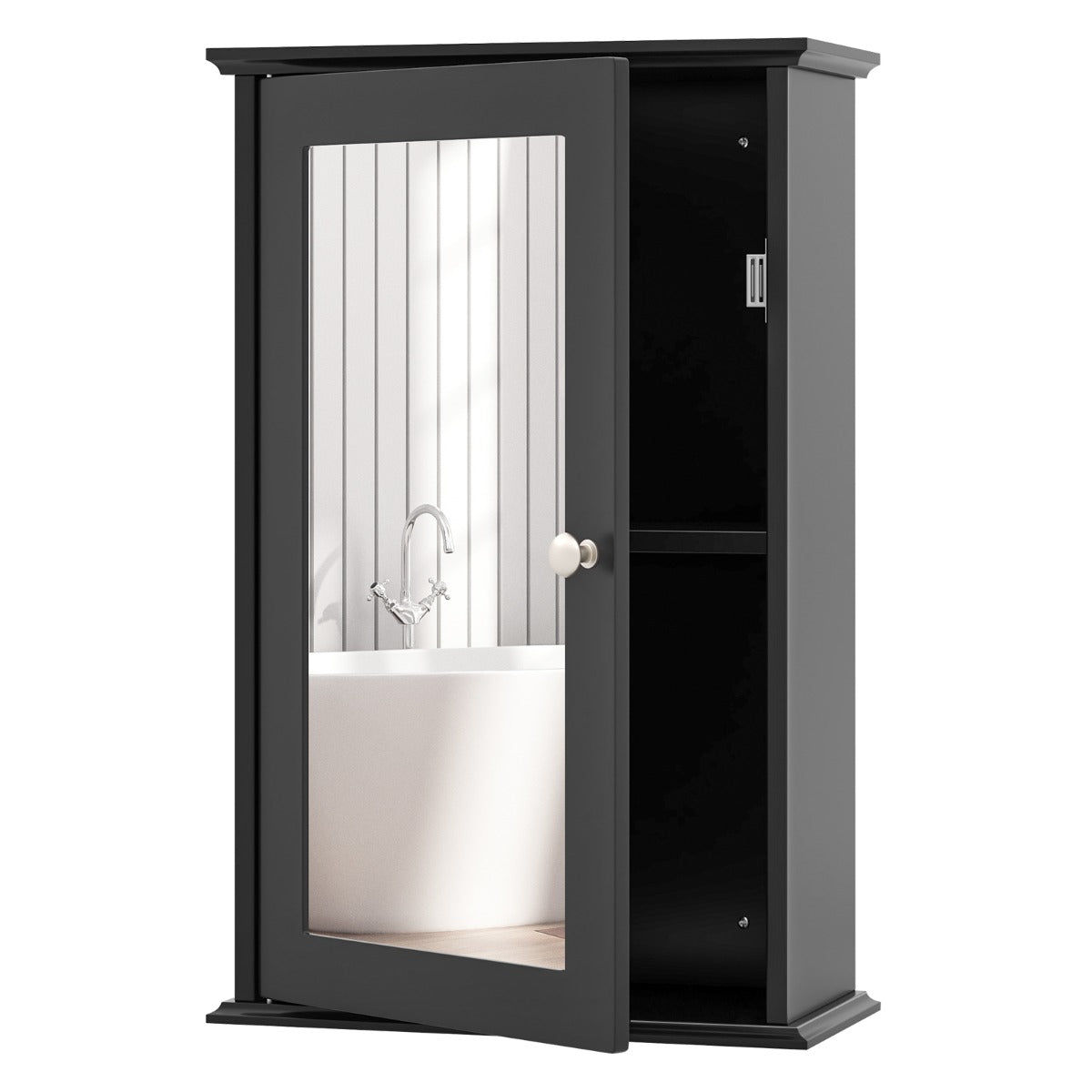 Livsk costway badkamerkast met spiegel multifunctionele wandkast met omkeerbare deur voor badkamers zwart 1 1