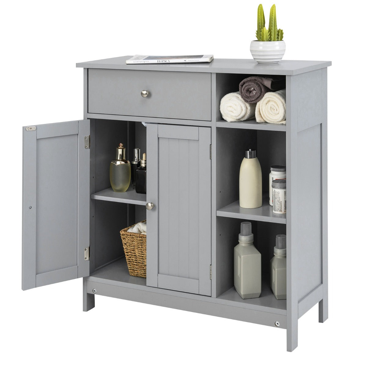 LIVSK Badkamerkast Onderkast - Verstelbare Plank - Grote Lade en 3 Open Vakken - Veiligheidsvoorzieningen - 75 x 30 x 80 cm -