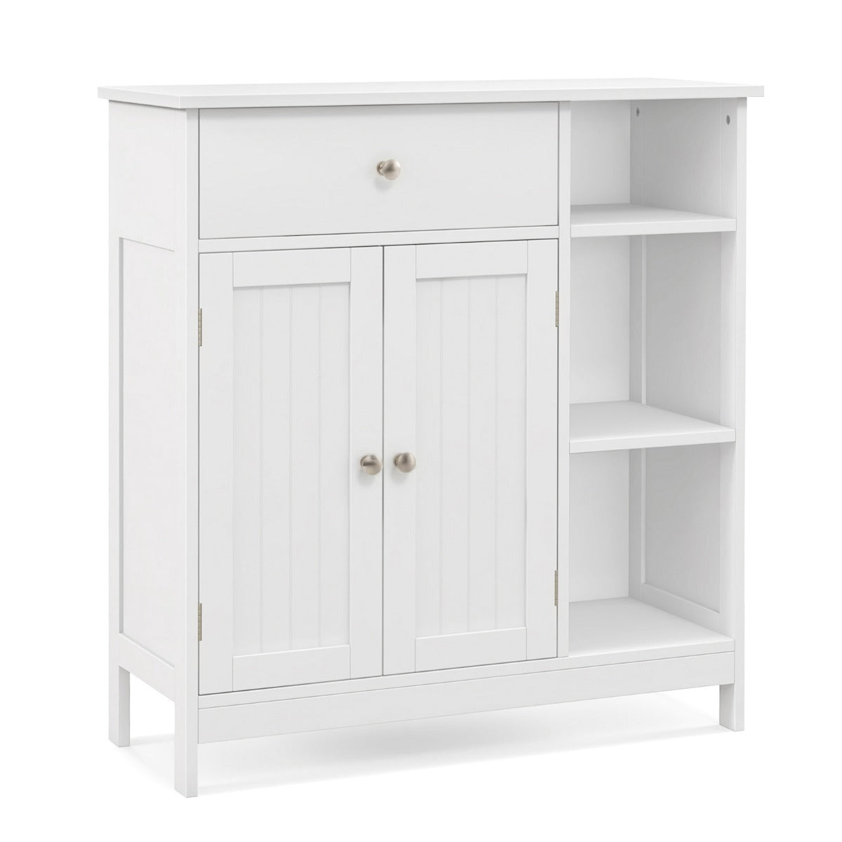 LIVSK Badkamerkast - Verstelbare Plank - Grote Lade en 3 Open Vakken - Veiligheid met Kantelbeveiliging - 75 x 30 x 80 cm - Wit