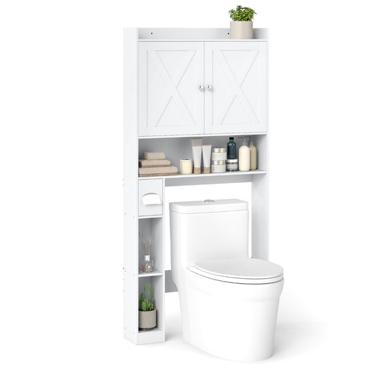 Livsk costway badkamermeubel met dubbele deuren verstelbare legplanken toiletrolhouder en kantelbeveiliging wit