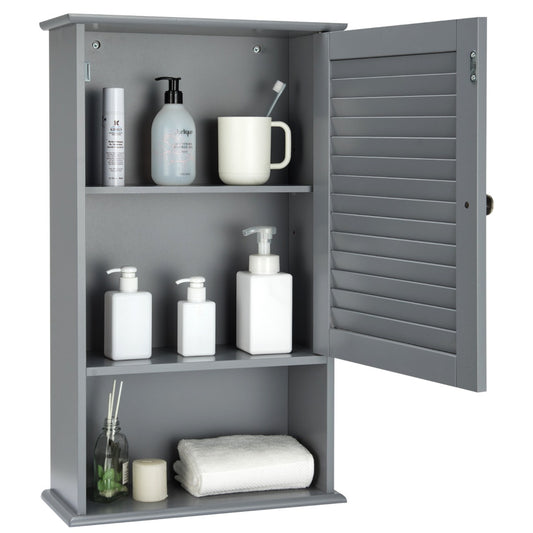 LIVSK Hangkast - Wandmontage - 1 Deur met Verstelbare Legplank - Open Schap - MDF - 42 x 17 x 70 cm - Grijs
