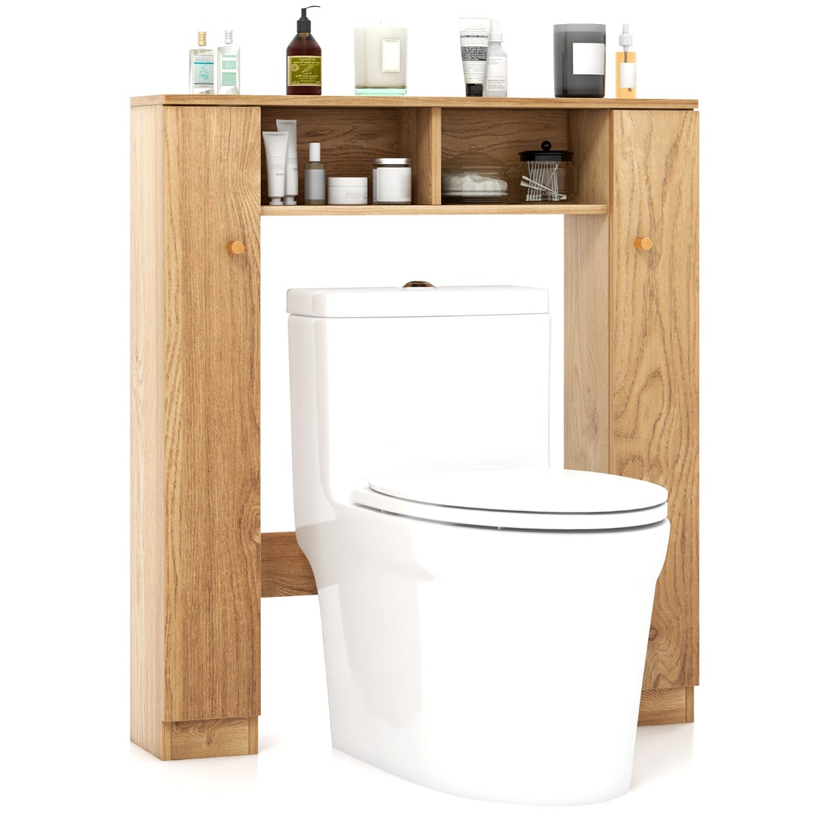 LIVSK Dubbele Toiletkast - Verstelbare Planken - Ruimtebesparend Opbergrek - Stabiliteit met Anti-kantelvoorzieningen - Natuurlijk