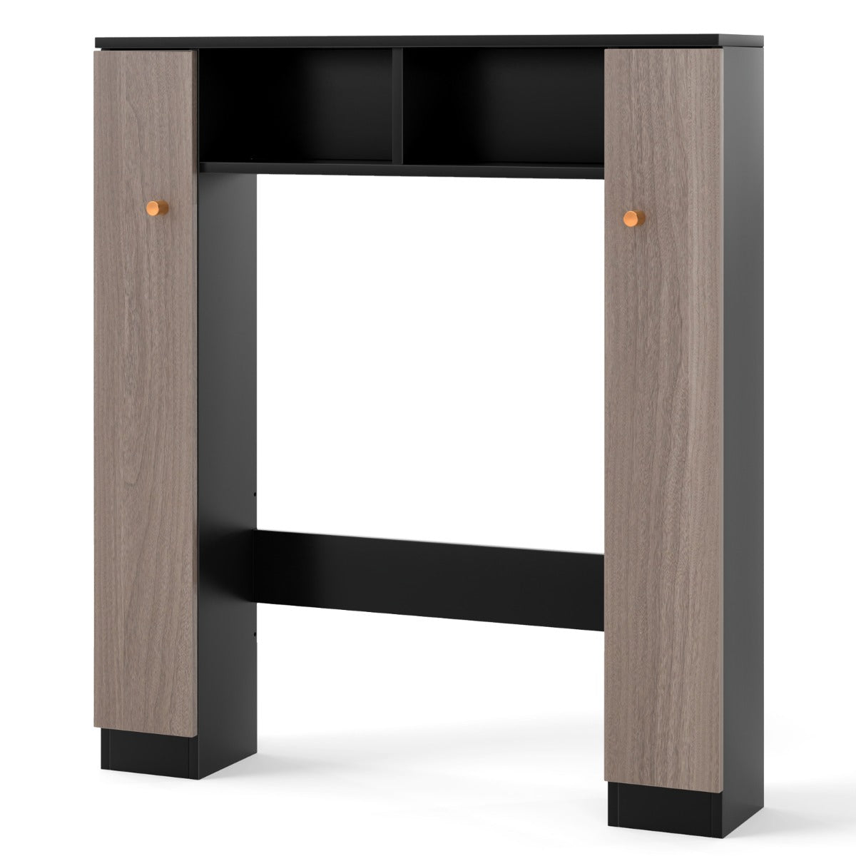 Livsk costway badkamerplank boven het toilet toiletkast met dubbele deur 2 open vakken en 4 verstelbare planken vrijstaand opbergrek zwart