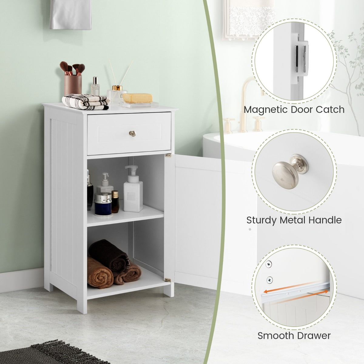 LIVSK Moderne Opbergkast - Ruime Verstelbare Plank & Lade - Duurzaam MDF - Veiligheidssystemen - 43 x 34 x 77 cm - Wit